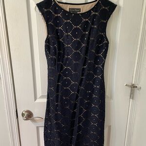 Jessica Howard Blue Cream Sheath Midi Dress